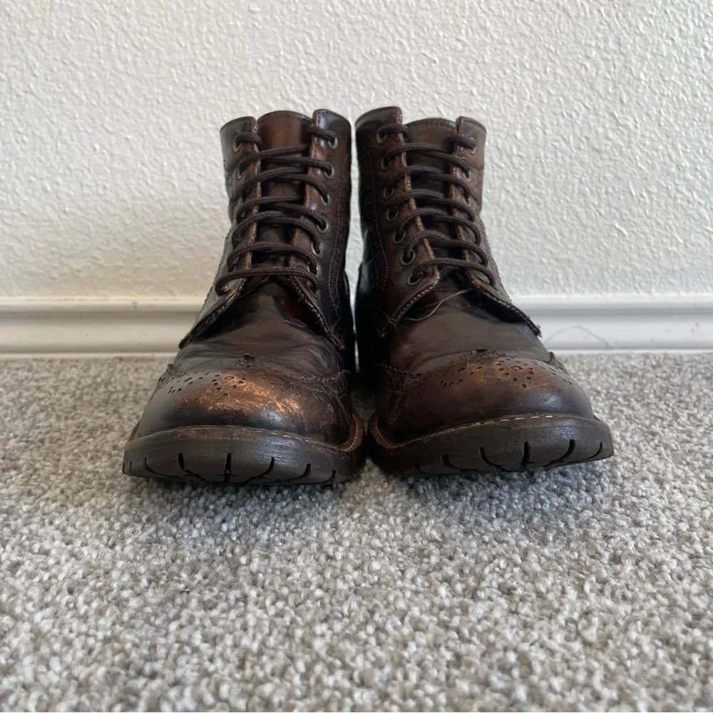 Franco Fortini Wing Tip Lace Up Classic Ankle Boots Mens Size 8 Brown Leather